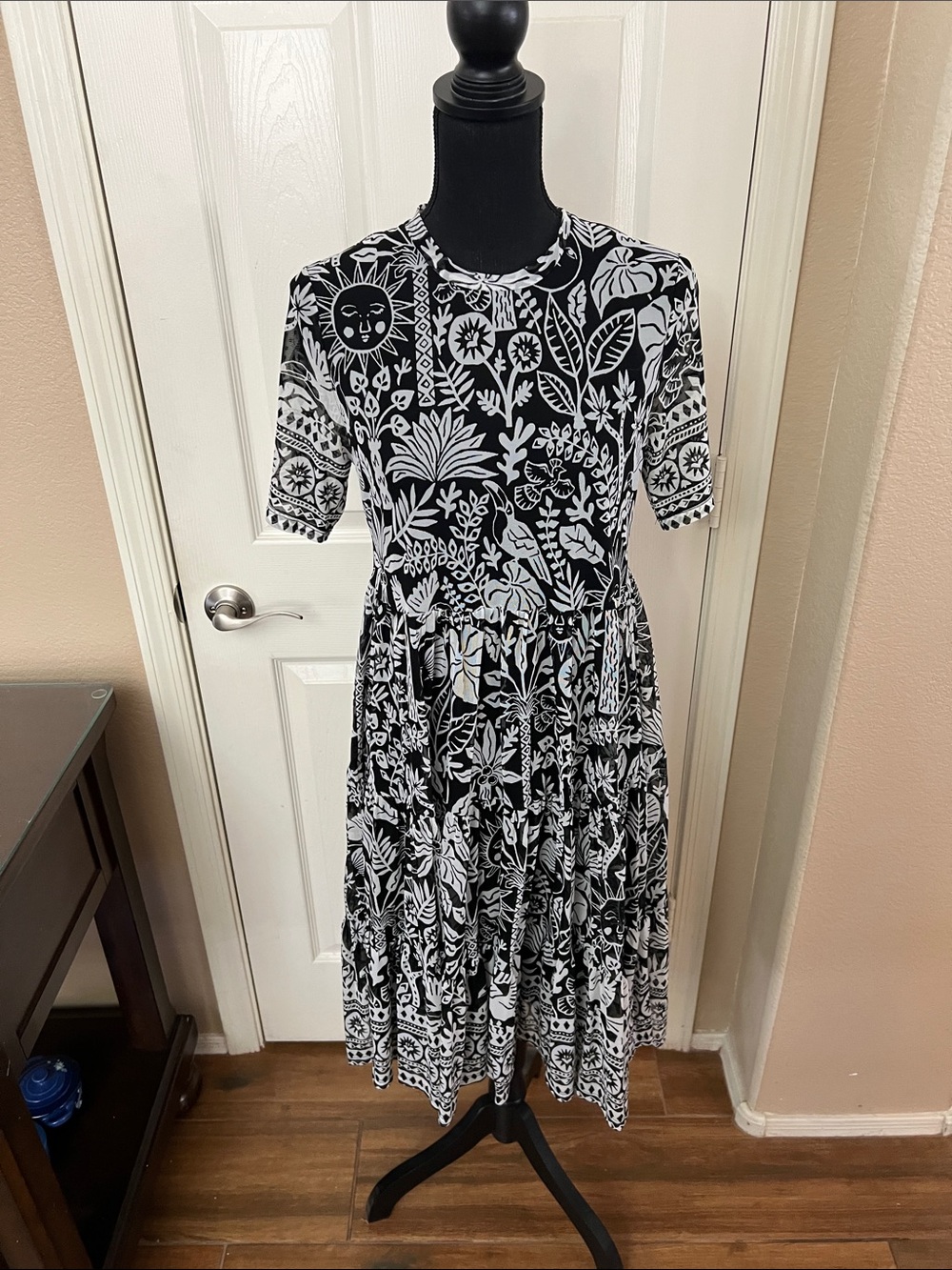 Johnny Was Black and White Botanical Midi Dress
